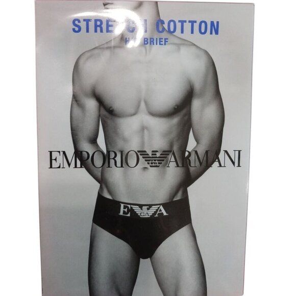 Emporio Armani Mens Stretch Cotton Hip Brief Underwear Black Size Medium - Picture 3 of 3